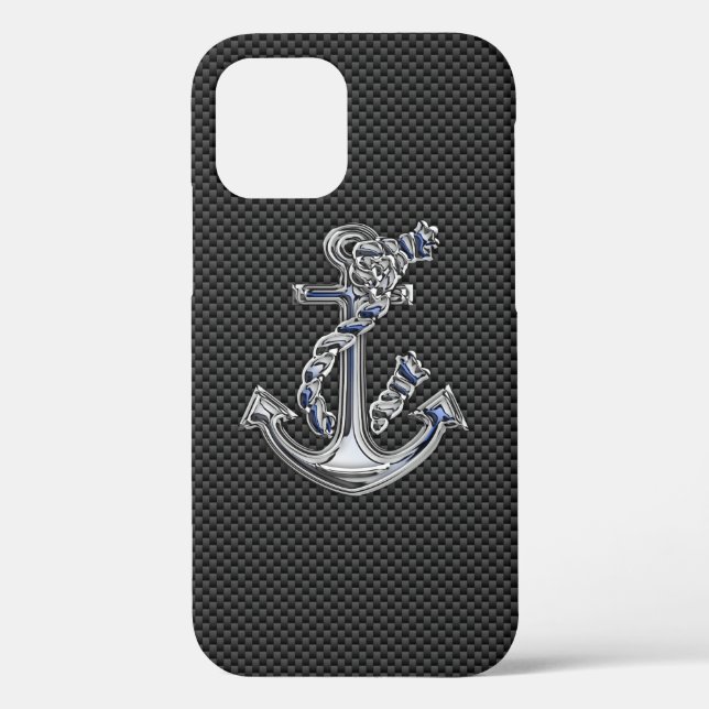 Silver Rope Anchor on Black Carbon Fibre Case-Mate iPhone Case (Back)