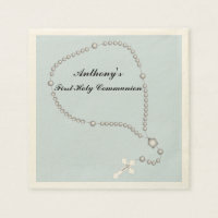 Silver Rosary Beads Communion Personalized Napkin