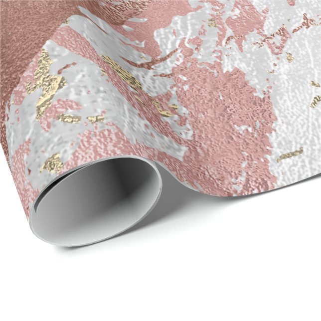 Silver Rose Abstract Gold Metallic Glass Strokes Wrapping Paper (Roll Corner)