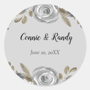 Silver Rose and Sage Leaf Wedding Sticker