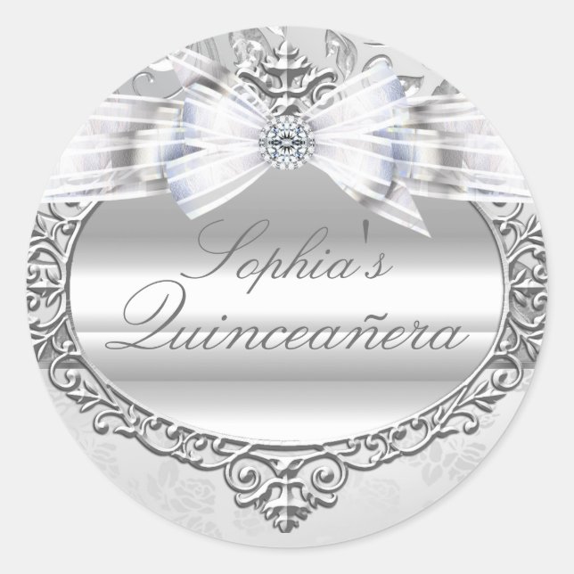 Silver Rose & Bow Quinceanera Sticker (Front)