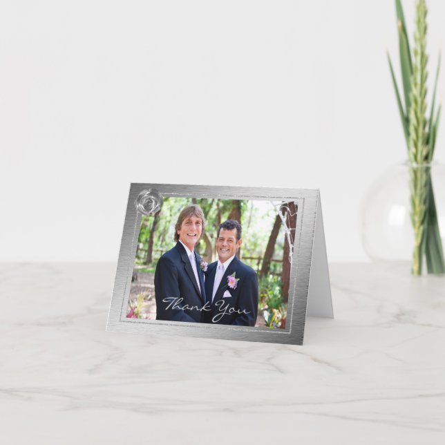 Silver Rose Gay Thank You Card (Front)