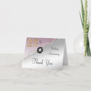 Silver Rose Gold 25th Anniversary Thank You Card