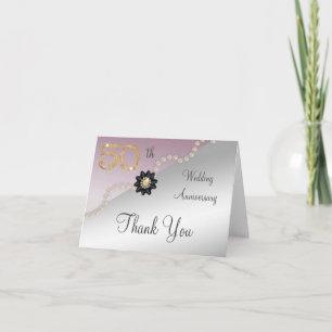Silver Rose Gold 50th Anniversary Thank You Card