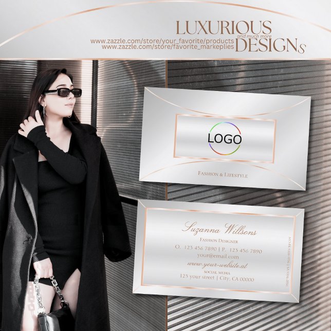 Silver Rose Gold Decor Chic with Logo Professional Business Card (Creator Uploaded)