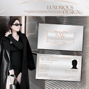 Silver Rose Gold Decor with Monogram and Photo Business Card