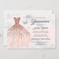 Silver Rose Gold Dress Watercolor Quinceanera