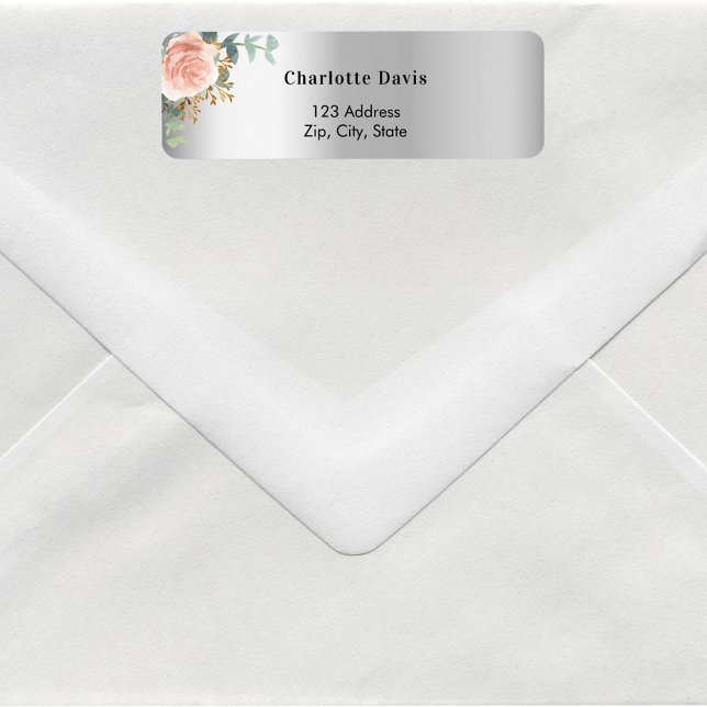 Silver rose gold floral eucalyptus return address  (Creator Uploaded)