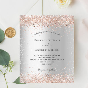Silver rose gold formal budget wedding invitation