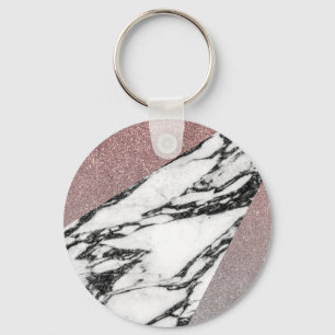 Silver Rose Gold Glitter and Marble Geometric Keychain