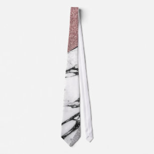 Silver Rose Gold Glitter and Marble Geometric Tie