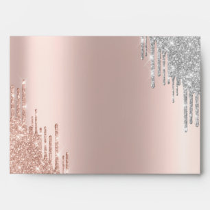 Silver Rose Gold Glitter Bokeh Drips Rose Gold Envelope
