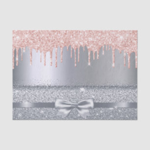 Silver rose gold glitter drips blush elegant bow tissue paper