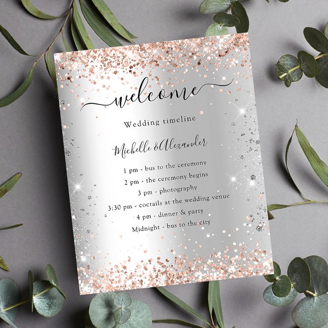Silver rose gold glitter wedding budget program flyer (Creator Uploaded)