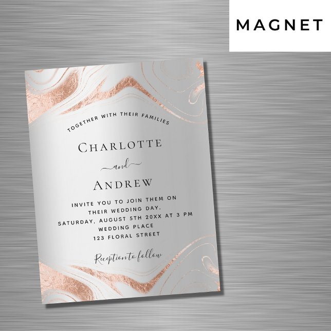 Silver rose gold marble luxury wedding magnetic invitation (Creator Uploaded)