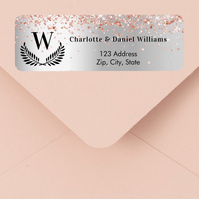 Silver rose gold monogram return address (Creator Uploaded)