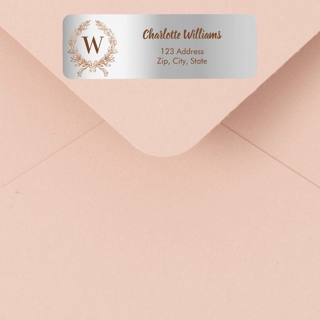 Silver rose gold monogram wreath return address (Creator Uploaded)