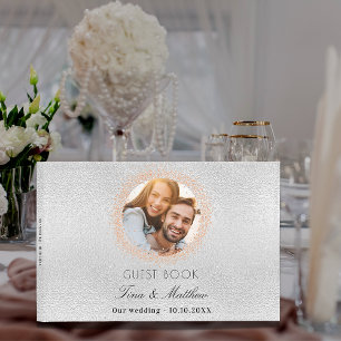 Silver rose gold photo elegant wedding guest book