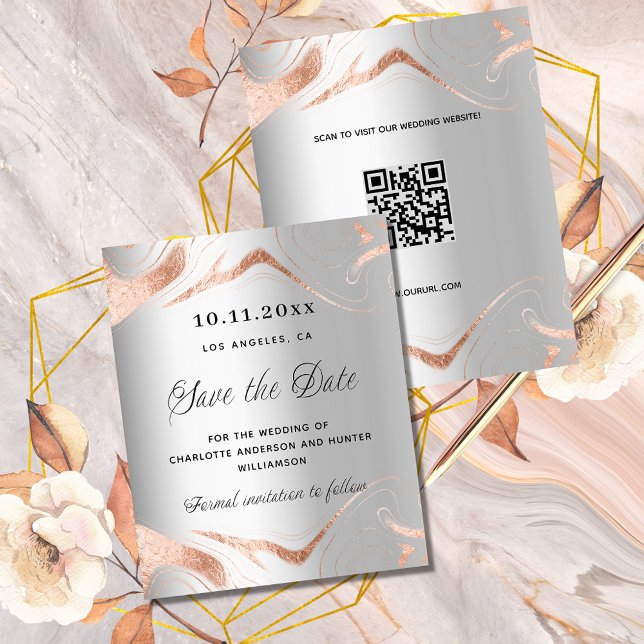 Silver rose gold QR budget wedding save the date Flyer (Creator Uploaded)