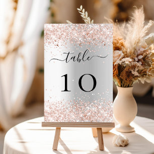 Silver rose gold sparkles elegant table number