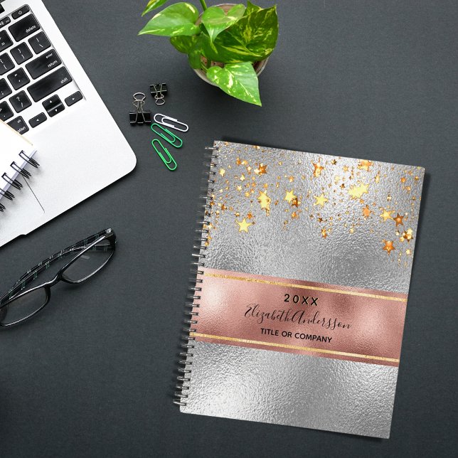 Silver rose gold stars business 2026 planner (Creator Uploaded)