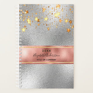 Silver rose gold stars business 2026 planner
