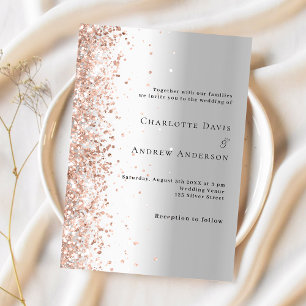 Silver rose gold wedding invitation