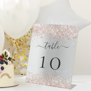 Silver rose gold wedding table number pedestal sign