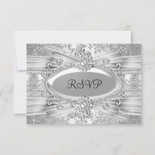 Silver Rose & Jewel 25th Anniversary RSVP Card