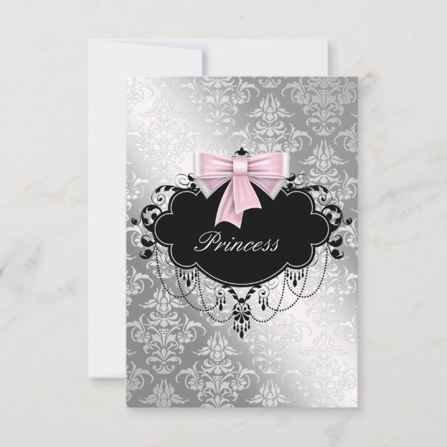 Silver rose noir Princesse bébé fille douche RSVP (Devant)