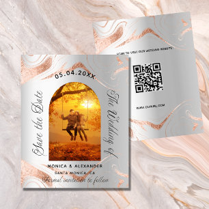 Silver rose photo QR wedding save the date card