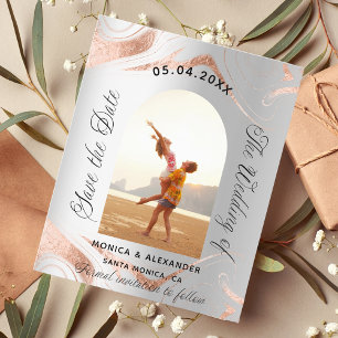 Silver rose photo wedding save the date card