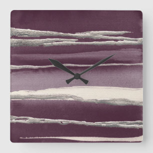 Silver Rose Purple Abstract Print Square Wall Clock