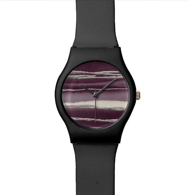 Silver Rose Purple Abstract Print Watch (Close Up)