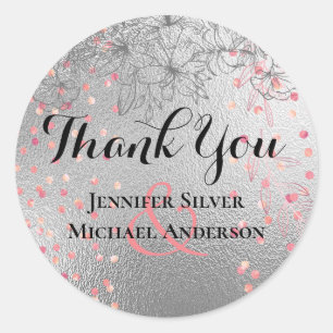 Silver Rosegold WEDDING Metallic Glitter BUDGET Classic Round Sticker