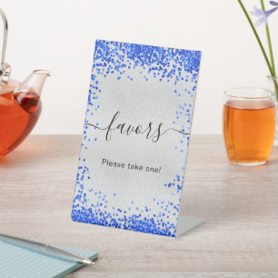 Silver royal blue party favours pedestal sign