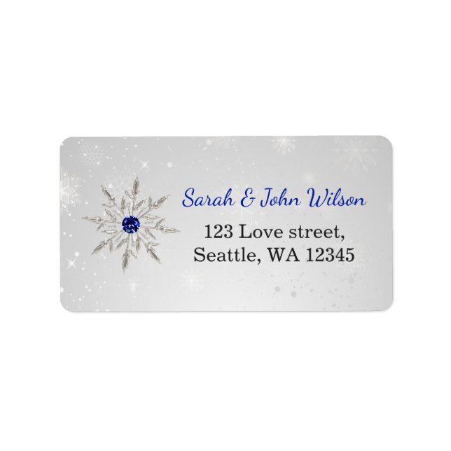 silver royal blue snowflakes return address label (Front)