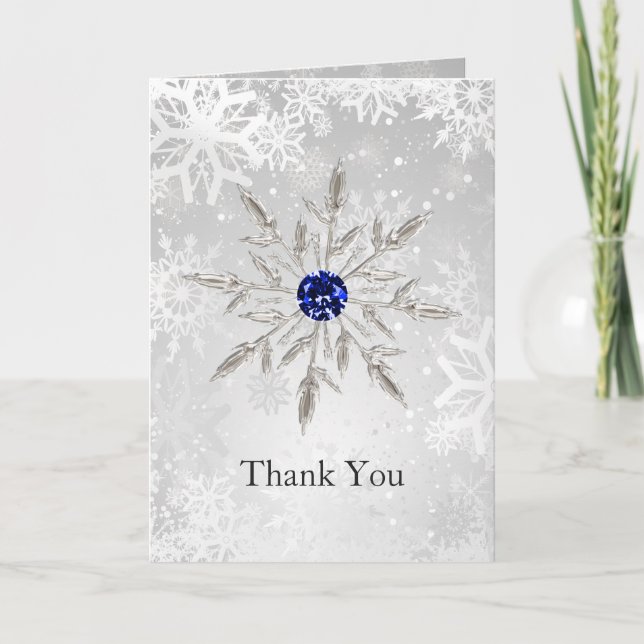 silver royal blue snowflakes wedding Thank You Card (Front)