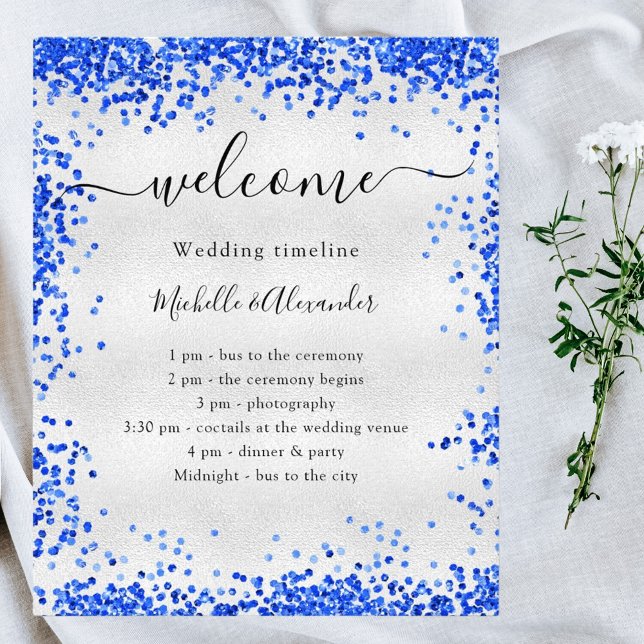Silver royal blue wedding program timeline budget (Creator Uploaded)