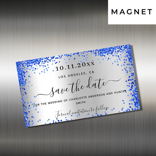 Silver royal blue wedding save the date magnet (Creator Uploaded)