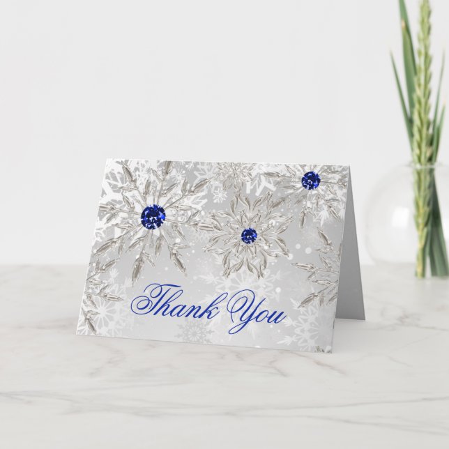 Silver Royal Blue winter bridal shower Thank You (Front)