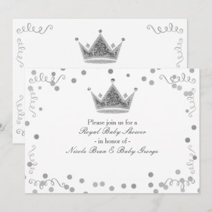 Silver Royal Crown & Confetti Party Invitations