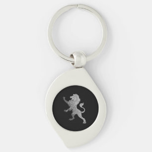 Silver Royal Lion on Black  Keychain