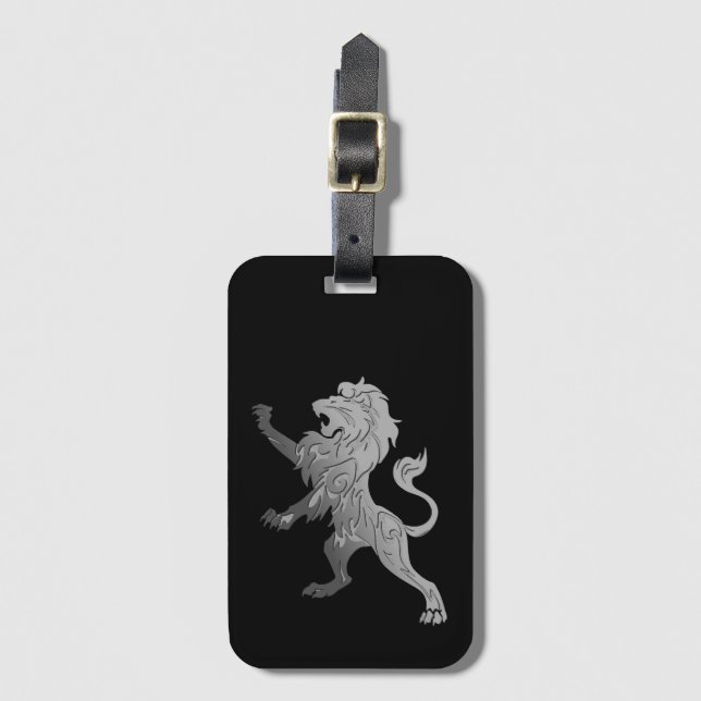Silver Royal Lion on Black  Luggage Tag (Front Vertical)