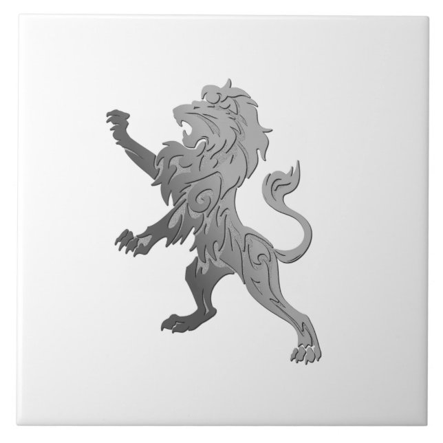Silver Royal Lion on White Ceramic Tile (Front)