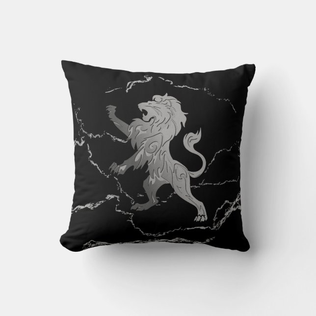 Silver Royal Lion Throw Pillow (Front)
