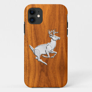 Silver Running Deer on Teak Decor iPhone 11 Case