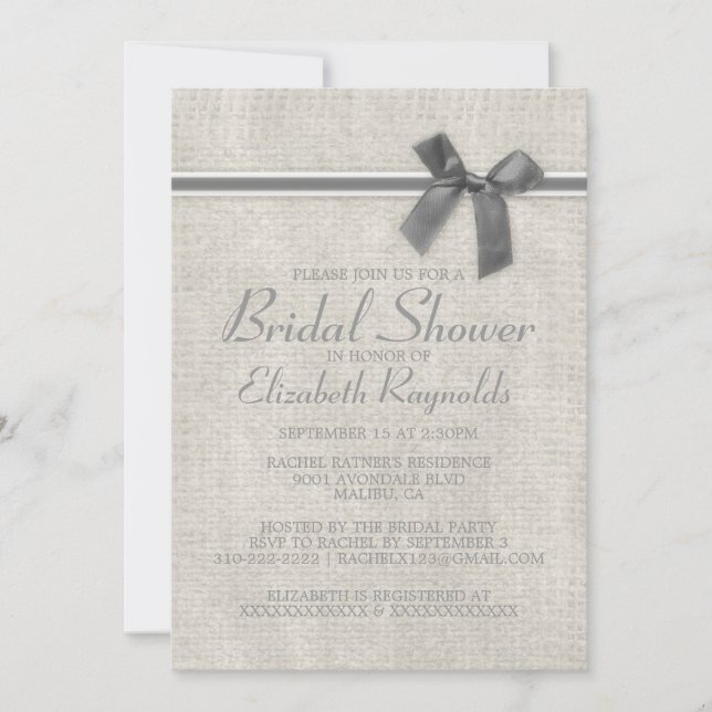 Silver Rustic Burlap Bridal Shower Invitations (Front)
