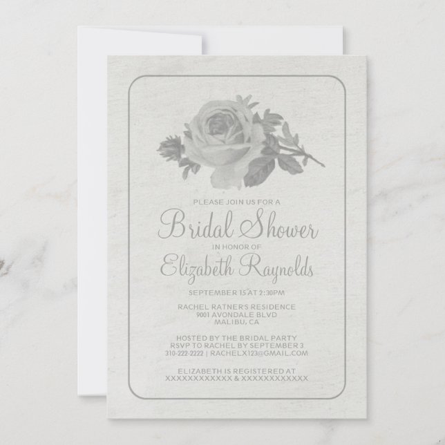 Silver Rustic Floral/Flower Bridal Shower Invites (Front)