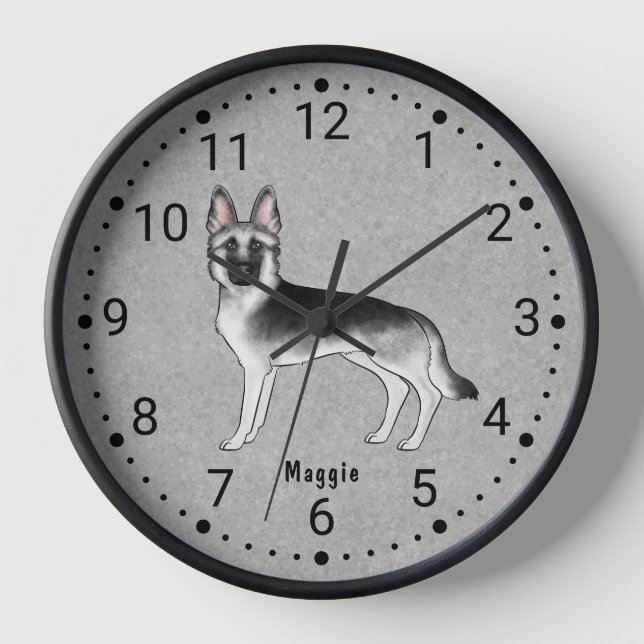 Silver Sable Chien berger allemand horloge numérot (Recto)
